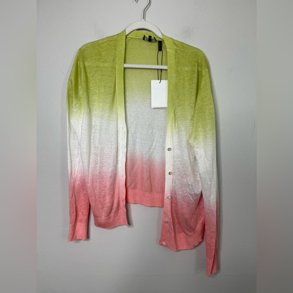 Theory Dual Ombre Cardigan in Pink and Green Ombre Linen- Viscose XL NWT $295 - Picture 3 of 10